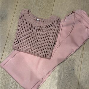 Women's Pink Sweater and Wide Leg Pants Set